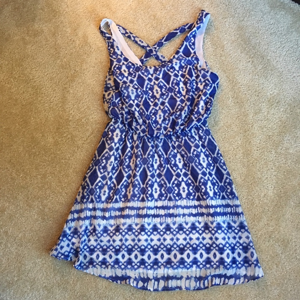 Japna blue design cross back midi dress
